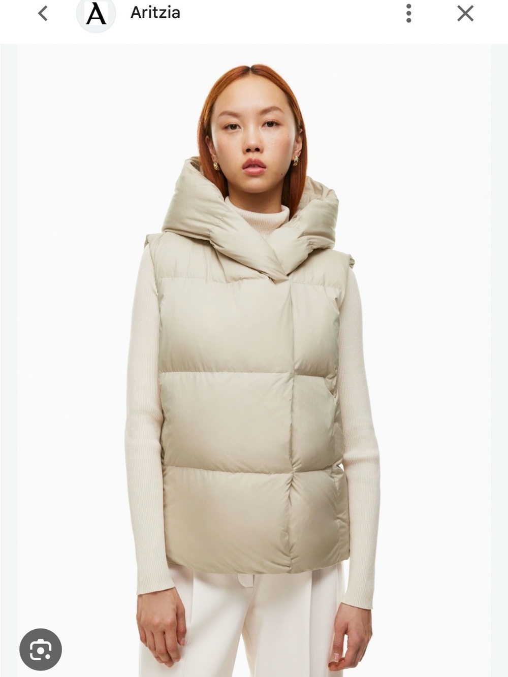 Aritzia Cream Quilted Puffer Vest with Funnel Hood